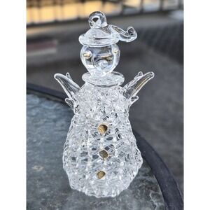 Spun Clear Glass Snowman Christmas Ornament 3.25" Gold Trim Christmas House